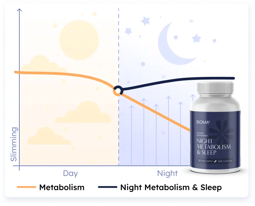 Graph showing how Bioma Night Metabolism & Sleep supports fat burning through the night