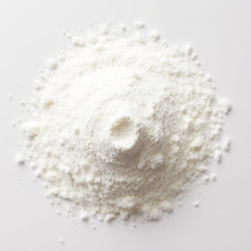 Mound of fine white prebiotic fiber powder on white