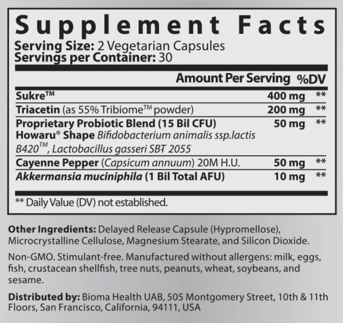 Supplement facts panel for GLP-1 Booster