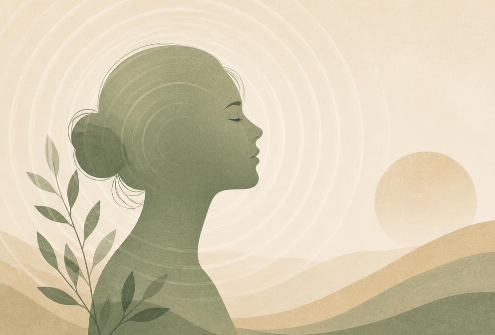 Illustration of a calm mind with soft ripples radiating outward