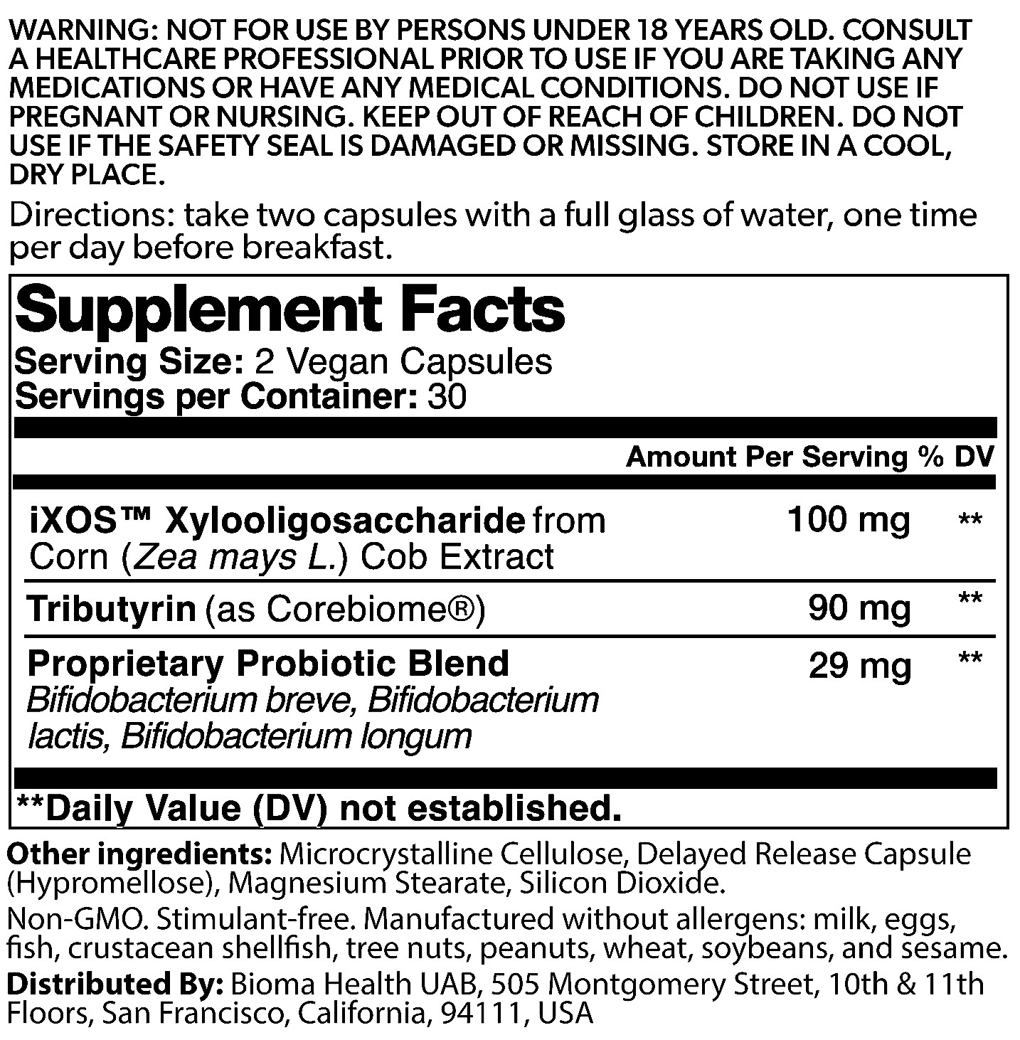 Bioma supplement facts label