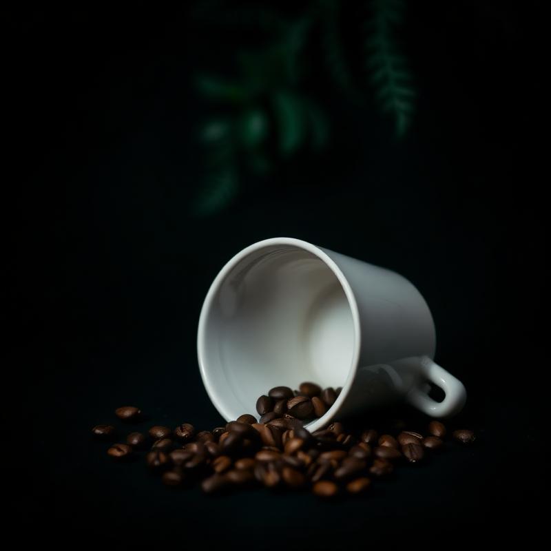 Overturned coffee cup with spilled beans